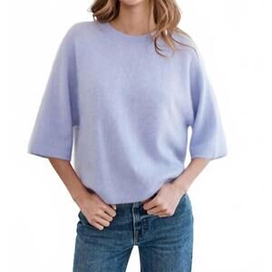 NEW AUTUMN CASHMERE women's brushed oversized elbow sleeve crew top in orchid